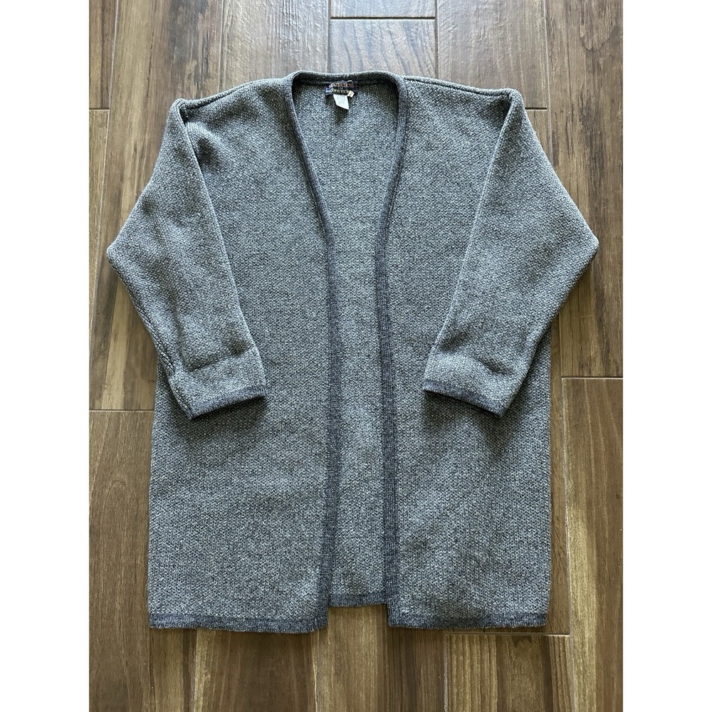 Maddy Moss of Scotland 100% Wool Grey Knit‎ Open Front Duster Cardigan Womens L